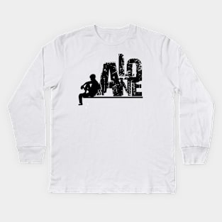 Alone guy siluet black and white Kids Long Sleeve T-Shirt